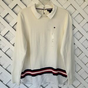 New Tommy Hilfiger Layered Popover Collard Long Sleeve Top Preppy Large